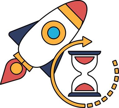 un cohete es volador mediante espacio y un reloj es mostrado abajo eso vector