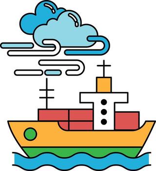A ship is sailing in the ocean with a storm in the background vector