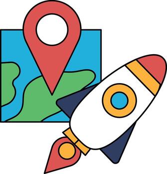 A rocket is flying through space with a map of the universe in the background vector