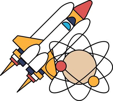 A rocket is flying through space with a bunch of planets vector