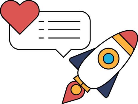 A rocket is flying through the sky with a heart on the left side of the image vector