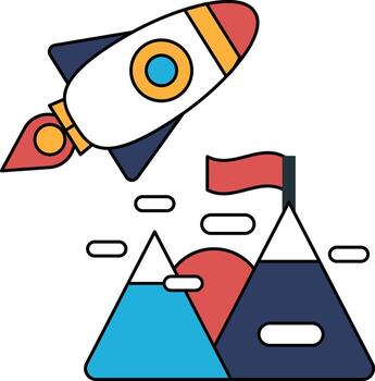 A rocket is flying through the sky with a flag behind it vector