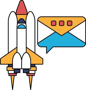 A rocket is flying in the sky with a message on it vector