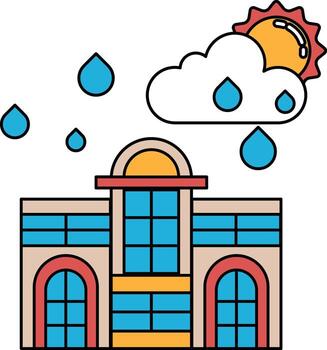 A building with a cloudy sky and rain falling on it vector