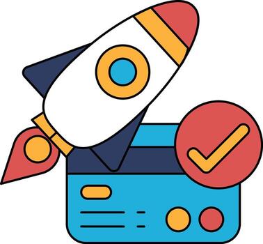 A rocket is flying through the sky with a check mark on it vector