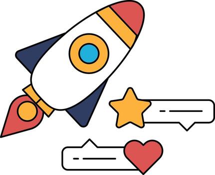 A rocket is flying through the sky with a heart and stars below it vector