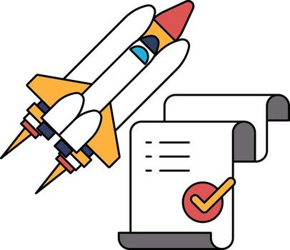 A rocket is flying in the sky and a piece of paper is on the ground vector