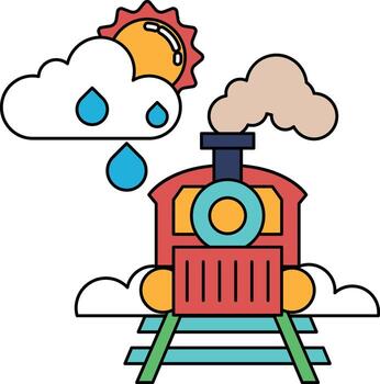 A train is on a track with a cloudy sky in the background vector