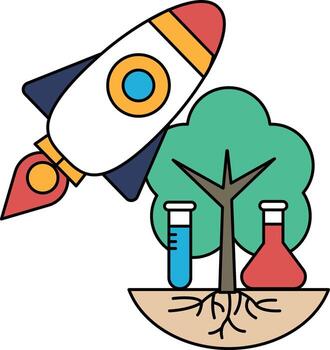 A rocket is flying through the sky and is surrounded by a tree vector