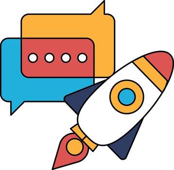 A rocket is flying through the sky with a conversation bubble next to it vector