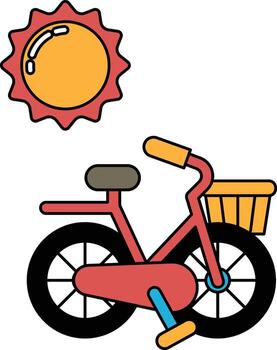 A bicycle with a basket on the front and a sun in the background vector
