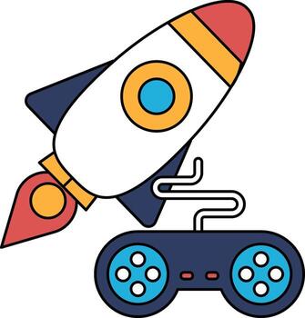 un cohete es volador en el cielo con un controlador en el primer plano vector