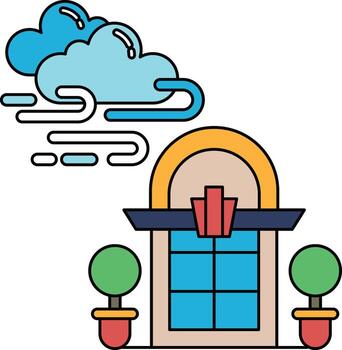 un edificio con un ventana y un nube en el antecedentes vector