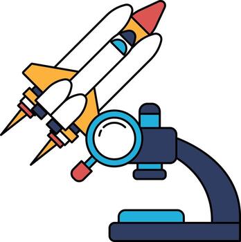 un cohete es volador en el cielo y un microscopio es en el suelo vector