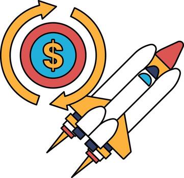 un cohete es volador mediante un circulo con un dólar firmar en el medio vector