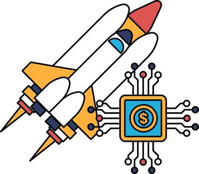 un cohete es volador mediante espacio con un dólar firmar en el fondo vector