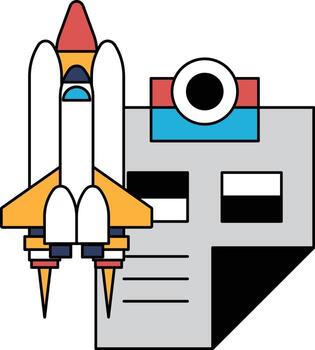 A black and white drawing of a rocket with a camera on top of it vector