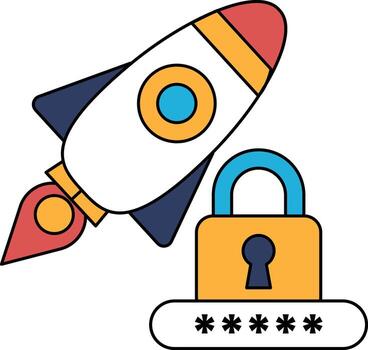 A rocket is flying through the sky with a lock on the side vector