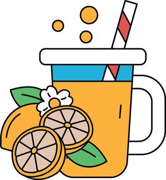 A cup of orange juice with a straw and a slice of lemon vector