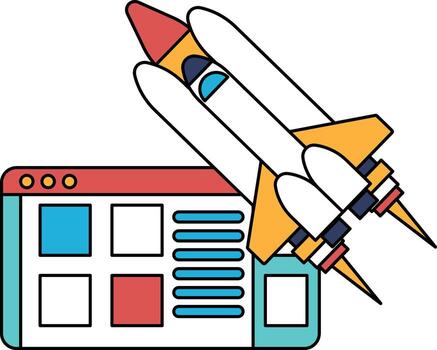 A rocket is flying over a computer screen vector