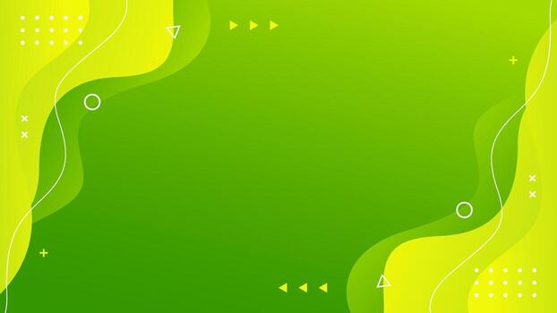 Bright green gradient fluid wave background with geometric shapes. Modern dynamic wallpaper. Trendy banner template design vector