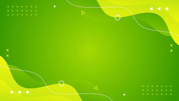 Abstract green gradient fluid wave background with geometric shapes. Modern dynamic wallpaper vector