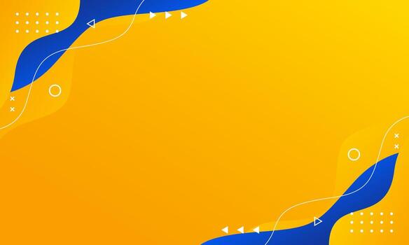 Bright orange-yellow and blue fluid wave background with geometric shapes. Modern dynamic wallpaper. Template banner background for sales, business, ads, events, web, pages, and more vector