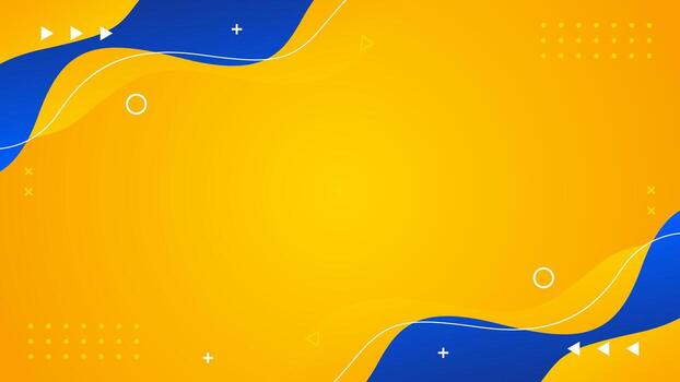 Abstract orange-yellow and blue fluid wave background with geometric shapes. Modern dynamic wallpaper. Template banner background for sales, business, ads, events, web, pages, and more vector