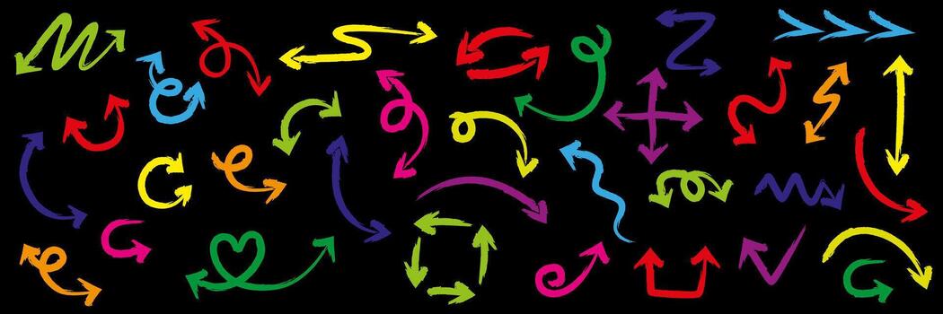 Bright arrows. Different curved lines, arrows are drawn on the side. Turn signals. vector