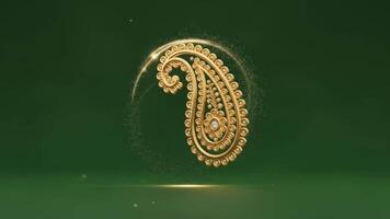 gyllene utsmyckad objekt animering med gnistrande partikel spår på mörk grön bakgrund video