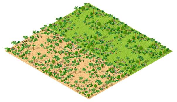 un isométrica ver de un bosque con arboles y césped vector