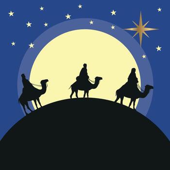 Epiphany. Wise men walking towards the star. graphics vector
