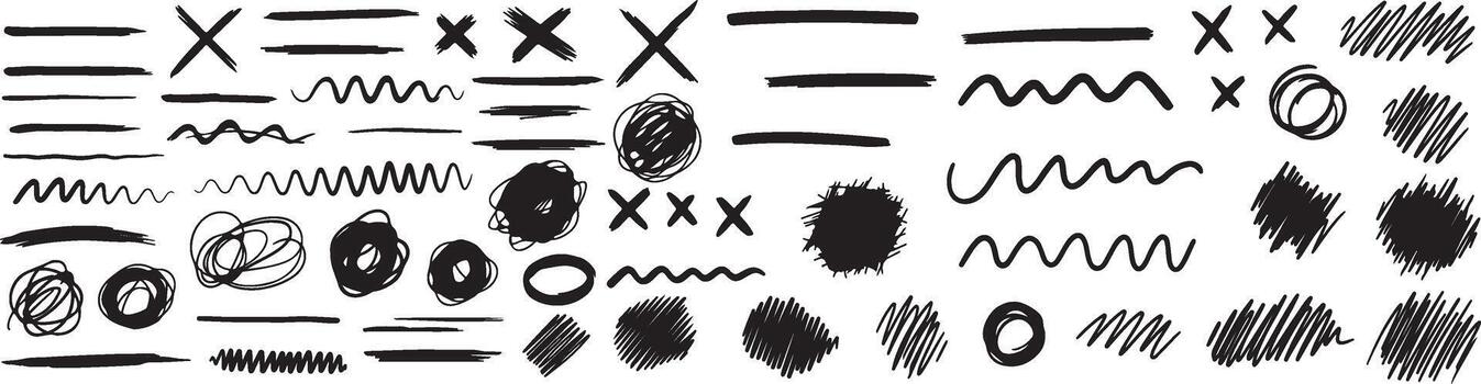 Assorted Hand Drawn Scribble Design Elements Collection Over Transparent Backdrop Vectors. vector