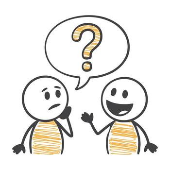 Cartoon Stick Figures in Conversation with Question Mark Bubble vector