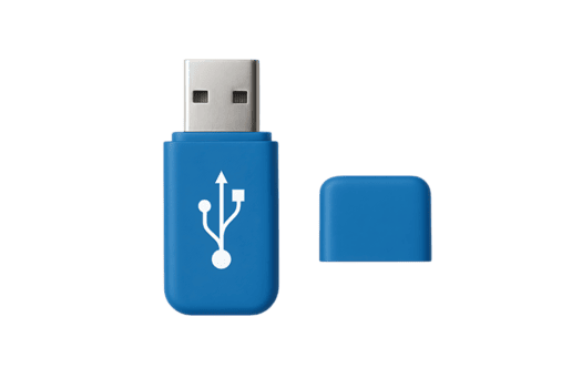 blå uSB blixt kör med keps separat som visar uSB symbol för digital data lagring transparent bakgrund png