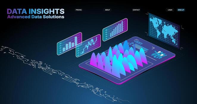 avanzado datos visualización herramientas exhibiendo global tendencias y analítica en un digital interfaz vector
