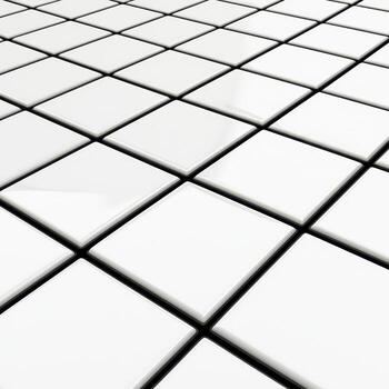 Abstract Glossy White Square Tiles with Black Grout Lines photo