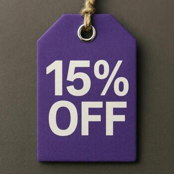 15 off tag hanging on a string photo