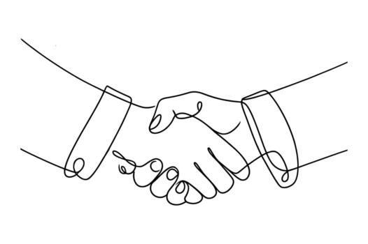 Minimalist continuous line drawing of two hands shaking in a gesture of agreement partnership and successful business collaboration vector