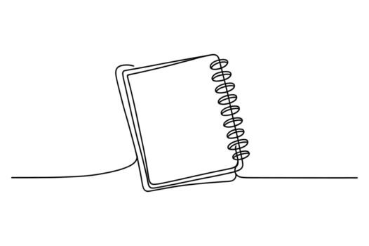 Minimalist continuous line drawing of a spiral bound notebook standing upright on a white background representing ideas and creativity vector