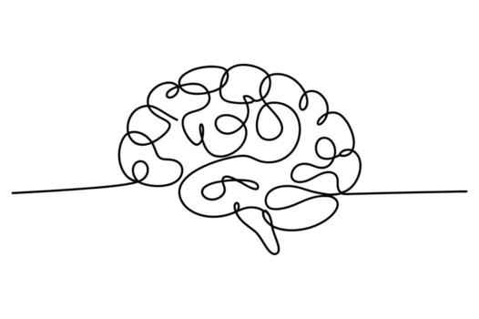 Minimalist continuous line drawing of a human brain symbolizing thought creativity and intelligence on a white background vector