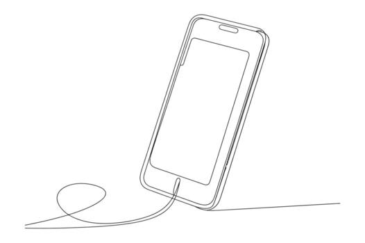 Minimalist outline drawing of a smartphone connected to a single continuous line forming a loop and extending into the distance vector