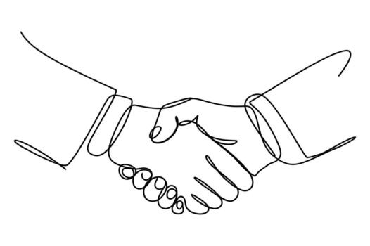 Minimalist continuous line drawing of two hands shaking in agreement symbolizing partnership trust and collaboration vector