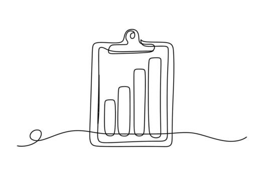 minimalista continuo línea dibujo de un portapapeles mostrando un creciente bar gráfico representando negocio crecimiento y financiero éxito vector