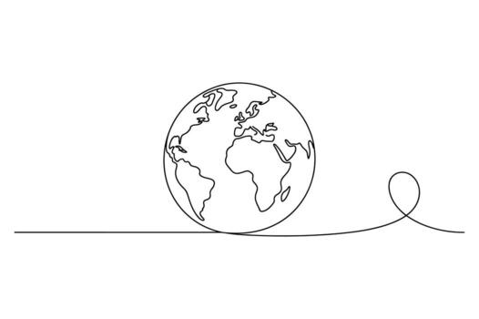 Minimalist continuous line drawing of the earth planet with a flowing ribbon creating a sense of global connection and simplicity vector