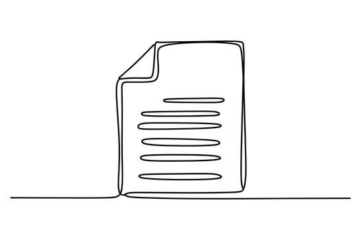 Minimalist continuous line drawing of a document with lines of text and a folded corner on a white background vector
