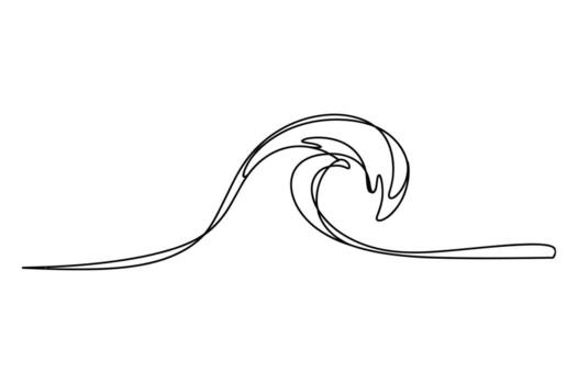 Stylized hand drawn outline of a breaking ocean wave with dynamic swirls and splashes on a white background vector
