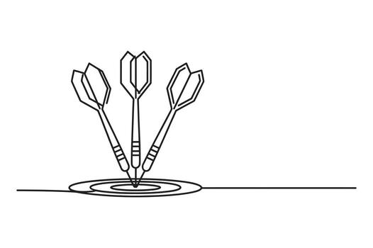 Three darts in a bullseye on a white background representing accuracy and winning a game of darts vector