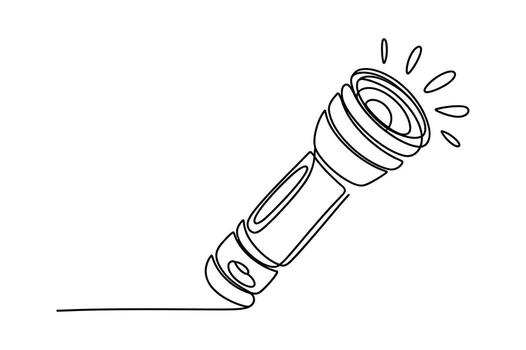 sencillo continuo línea dibujo de un brillante Linterna emitiendo ligero vigas en contra un blanco antecedentes vector