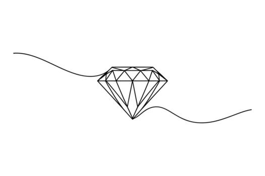 Minimalist line art drawing of a sparkling diamond gemstone suspended on a delicate wavy string against a white background vector
